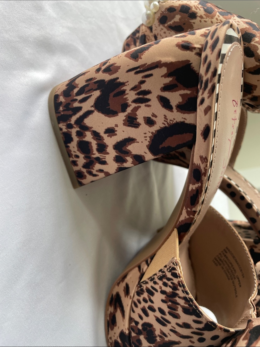 Betsey Johnson Leopard Print Pearl-Trim Mules in Brown and Black - Picture 9 of 10